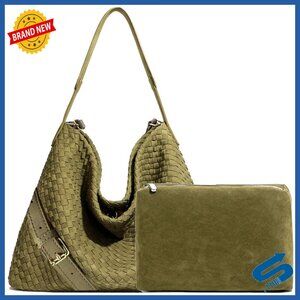 Large Vegan Leather Woven Tote Shoulder Bag with Adjustable Strap